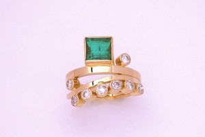 Bespoke 4.23ct square cut emerald and diamond set ring, handmade in 18ct yellow gold by charmian beaton design