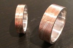 Mokume gane wedding rings handmade by charmian beaton design