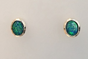 Opal stud earrings handmade by charmian beaton design