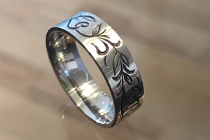 Palladium engraved thumb ring by charmian beaton design