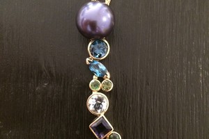 Pearl and gem set 18ct gold pendant bespoke commission handmade by Charmian Beaton