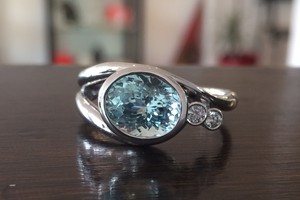 Aqua marine and diamond handmade ring by charmian beaton design