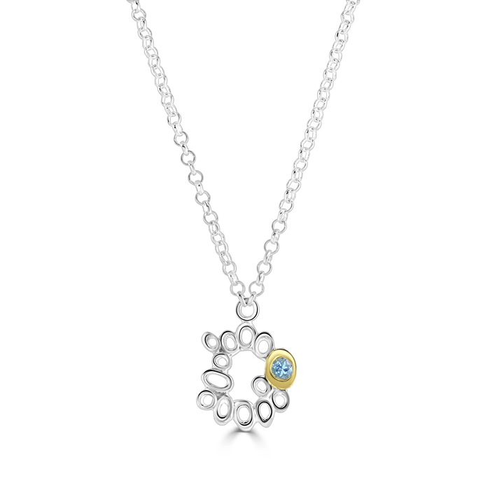 Small bubbles circle pendant set with Topaz